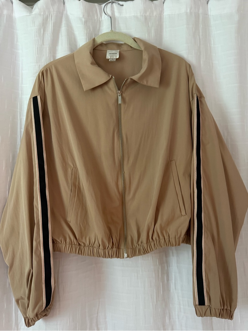 Maeve Anthropologie Tan Cropped Track Jacket Size Small